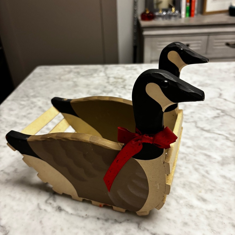 Decorative Goose Basket with Red Bow